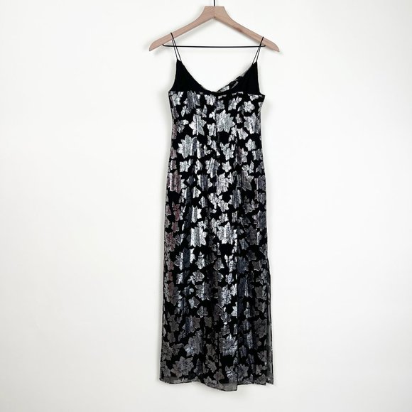 Club Monaco Silk Slip Jacquard Midi Dress Floral Sleeveless Cowl Wedding Guest - Picture 12 of 14